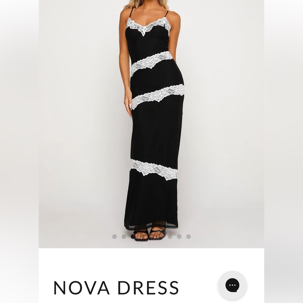 Black Maxi Dress with White Lace Accent